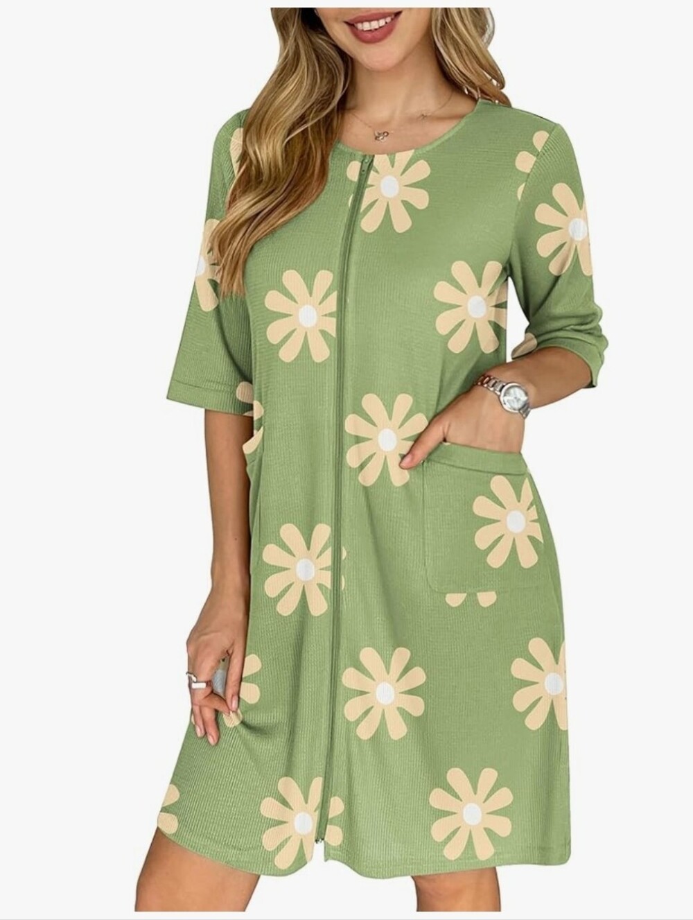 Eberjey Green & Tan Daisy Waffle Robe